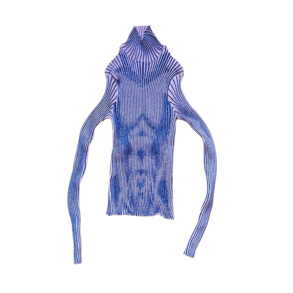 NWT Jean Paul Gaultier Pink and Blue Trompe L'oeil Lurex Turtle Neck Sweater